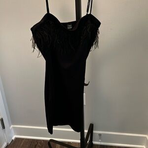 Little black dress with feathers.